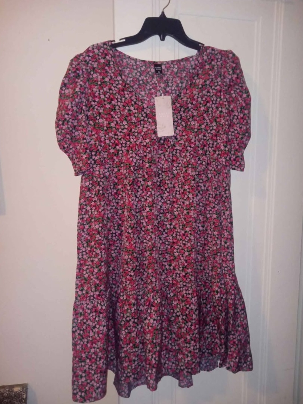 SHEIN Pink Floral Short Sleeve Casual Dress